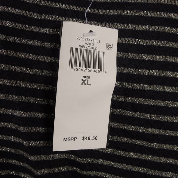 LAUREN Top XL Navy/Gold Striped Shirt NWT Casual Party Blouse Long Sleeves - Picture 7 of 9